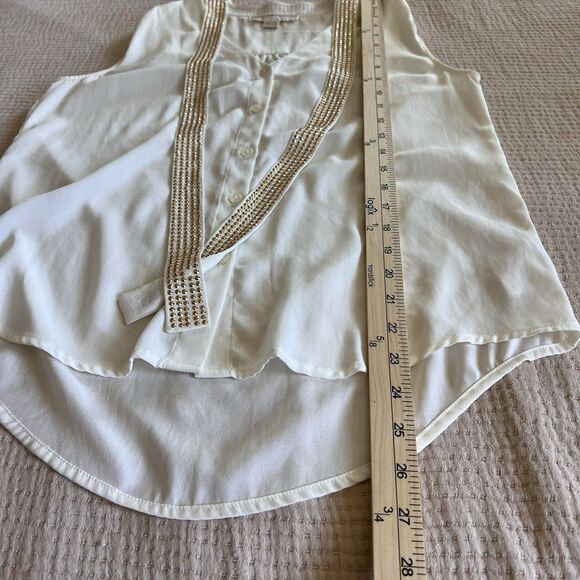 Michael Kors Gold Front Tie Sleeveless Top Button Up Blouse Women Sz Small White - Picture 7 of 12